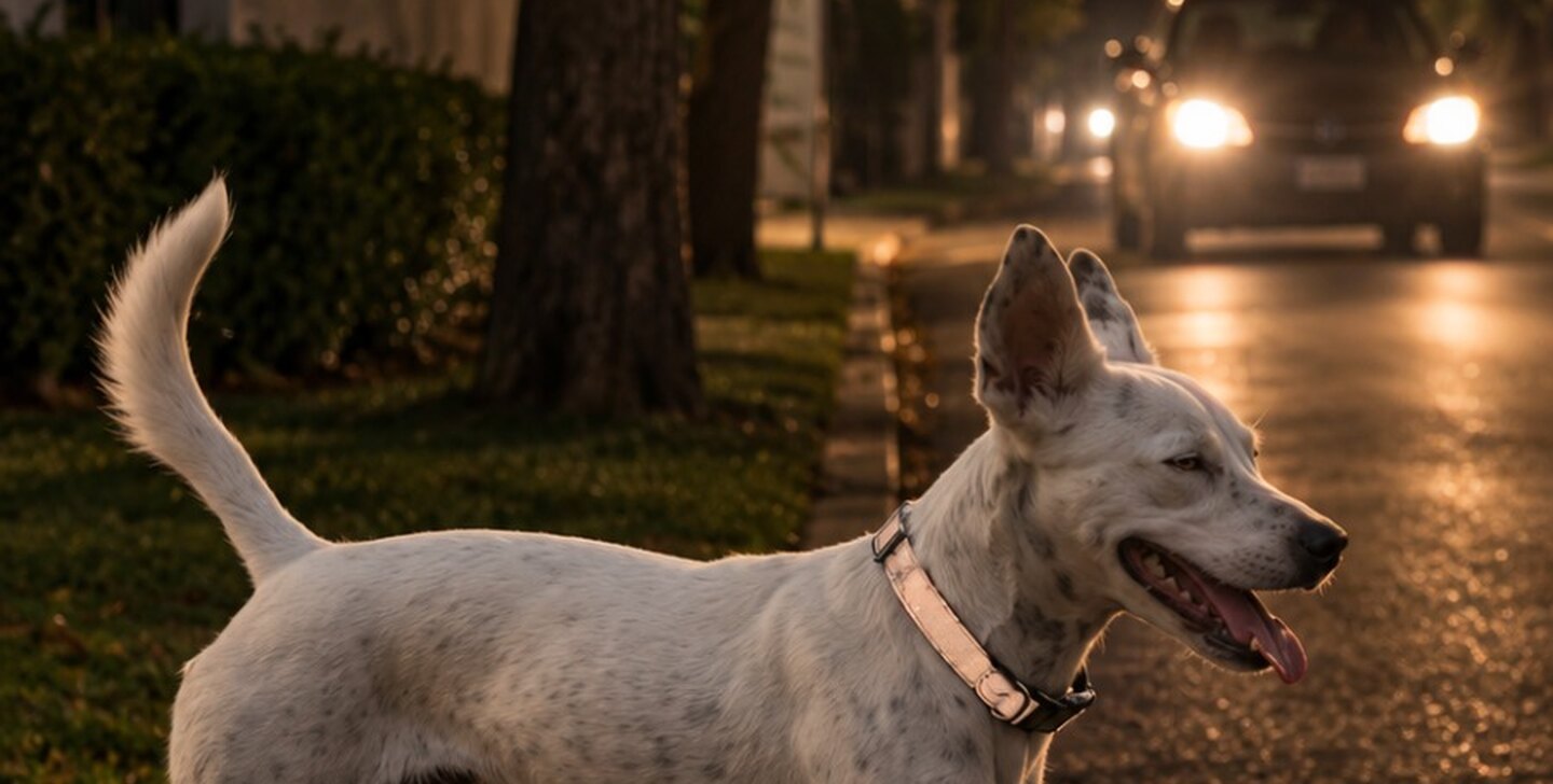 Animais de rua com a coleira refletiva do Projeto Brilha, à noite